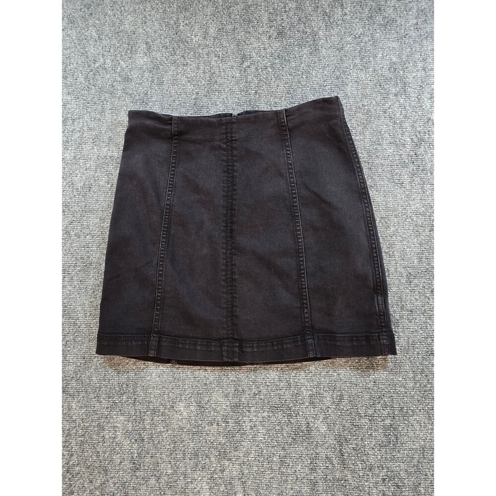 Free People Denim Mini Skirt Womens 12 Black High Rise A Line Jean Skirt